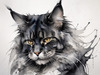 Abstract Black Smoke Maine Coon Cat Art with Piercing Eyes