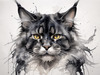 Abstract Black Smoke Maine Coon Cat Art with Piercing Eyes
