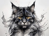 Abstract Black Smoke Maine Coon Cat Art with Piercing Eyes