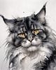 Abstract Black Smoke Maine Coon Cat Art with Piercing Eyes