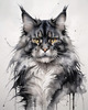 Abstract Black Smoke Maine Coon Cat Art with Piercing Eyes