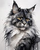 Abstract Black Smoke Maine Coon Cat Art with Piercing Eyes