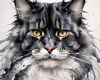 Abstract Black Smoke Maine Coon Cat Art with Piercing Eyes