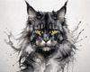 Abstract Black Smoke Maine Coon Cat Art with Piercing Eyes