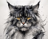 Abstract Black Smoke Maine Coon Cat Art with Piercing Eyes