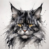 Abstract Black Smoke Maine Coon Cat Art with Piercing Eyes
