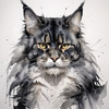 Abstract Black Smoke Maine Coon Cat Art with Piercing Eyes