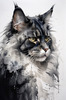 Abstract Black Smoke Maine Coon Cat Art with Piercing Eyes