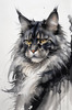 Abstract Black Smoke Maine Coon Cat Art with Piercing Eyes