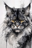 Abstract Black Smoke Maine Coon Cat Art with Piercing Eyes