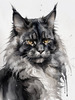 Abstract Black Smoke Maine Coon Cat Art with Piercing Eyes