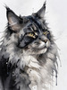 Abstract Black Smoke Maine Coon Cat Art with Piercing Eyes