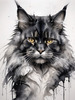Abstract Black Smoke Maine Coon Cat Art with Piercing Eyes