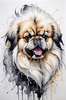 Abstract Sketch of Pekingese Face with Lion-like Mane