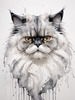 Luxurious Abstract Sketch of Persian Cat's Face with Flowing Fur