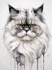 Luxurious Abstract Sketch of Persian Cat's Face with Flowing Fur