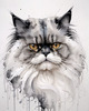 Luxurious Abstract Sketch of Persian Cat's Face with Flowing Fur