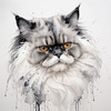 Luxurious Abstract Sketch of Persian Cat's Face with Flowing Fur