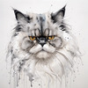 Luxurious Abstract Sketch of Persian Cat's Face with Flowing Fur