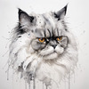 Luxurious Abstract Sketch of Persian Cat's Face with Flowing Fur