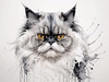 Luxurious Abstract Sketch of Persian Cat's Face with Flowing Fur