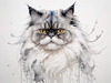 Luxurious Abstract Sketch of Persian Cat's Face with Flowing Fur