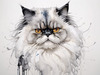 Luxurious Abstract Sketch of Persian Cat's Face with Flowing Fur
