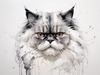 Luxurious Abstract Sketch of Persian Cat's Face with Flowing Fur