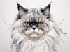 Luxurious Abstract Sketch of Persian Cat's Face with Flowing Fur