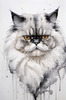 Luxurious Abstract Sketch of Persian Cat's Face with Flowing Fur