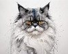 Luxurious Abstract Sketch of Persian Cat's Face with Flowing Fur
