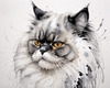 Luxurious Abstract Sketch of Persian Cat's Face with Flowing Fur