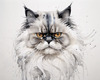 Luxurious Abstract Sketch of Persian Cat's Face with Flowing Fur