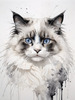 Sketchy Abstract Art of Ragdoll Cat's Face with Fluffy Fur