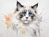Sketchy Abstract Art of Ragdoll Cat's Face with Fluffy Fur