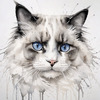 Sketchy Abstract Art of Ragdoll Cat's Face with Fluffy Fur