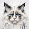 Sketchy Abstract Art of Ragdoll Cat's Face with Fluffy Fur
