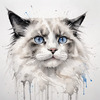 Sketchy Abstract Art of Ragdoll Cat's Face with Fluffy Fur
