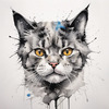 Whimsical Abstract Sketch of Scottish Cat with Folded Ears