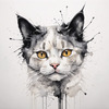 Whimsical Abstract Sketch of Scottish Cat with Folded Ears