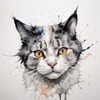 Whimsical Abstract Sketch of Scottish Cat with Folded Ears