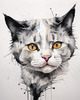 Whimsical Abstract Sketch of Scottish Cat with Folded Ears