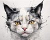 Whimsical Abstract Sketch of Scottish Cat with Folded Ears