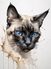 Abstract Siamese Cat Face Sketch Art Print