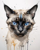 Abstract Siamese Cat Face Sketch Art Print