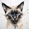 Abstract Siamese Cat Face Sketch Art Print