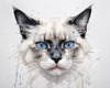 Sketchy Illustration of White Siamese Cat with Striking Eyes