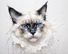 Sketchy Illustration of White Siamese Cat with Striking Eyes