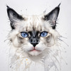 Sketchy Illustration of White Siamese Cat with Striking Eyes