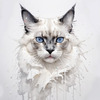 Sketchy Illustration of White Siamese Cat with Striking Eyes